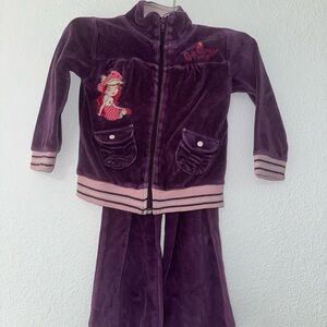 Charlotte AUX Strawberry Shortcake Girls Purple Velour Jacket Pants Set 3/4A